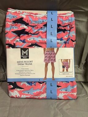 Member's Mark Men's Resort Swim Trunk - Shark Print - Pink & Blue